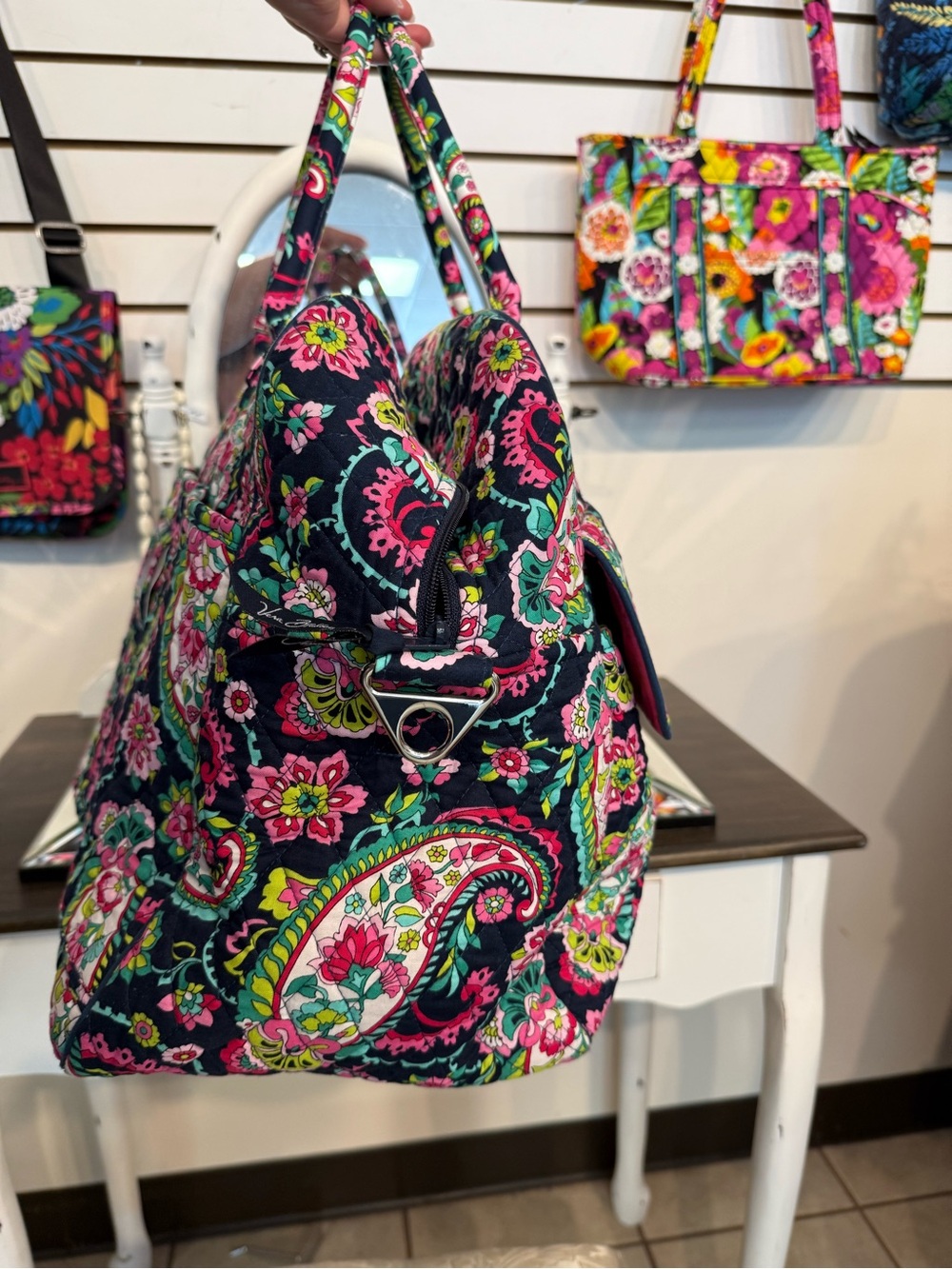 Vera Bradley Navy Paisley Travel Tote with Pink & Green Accents - Picture 12 of 12